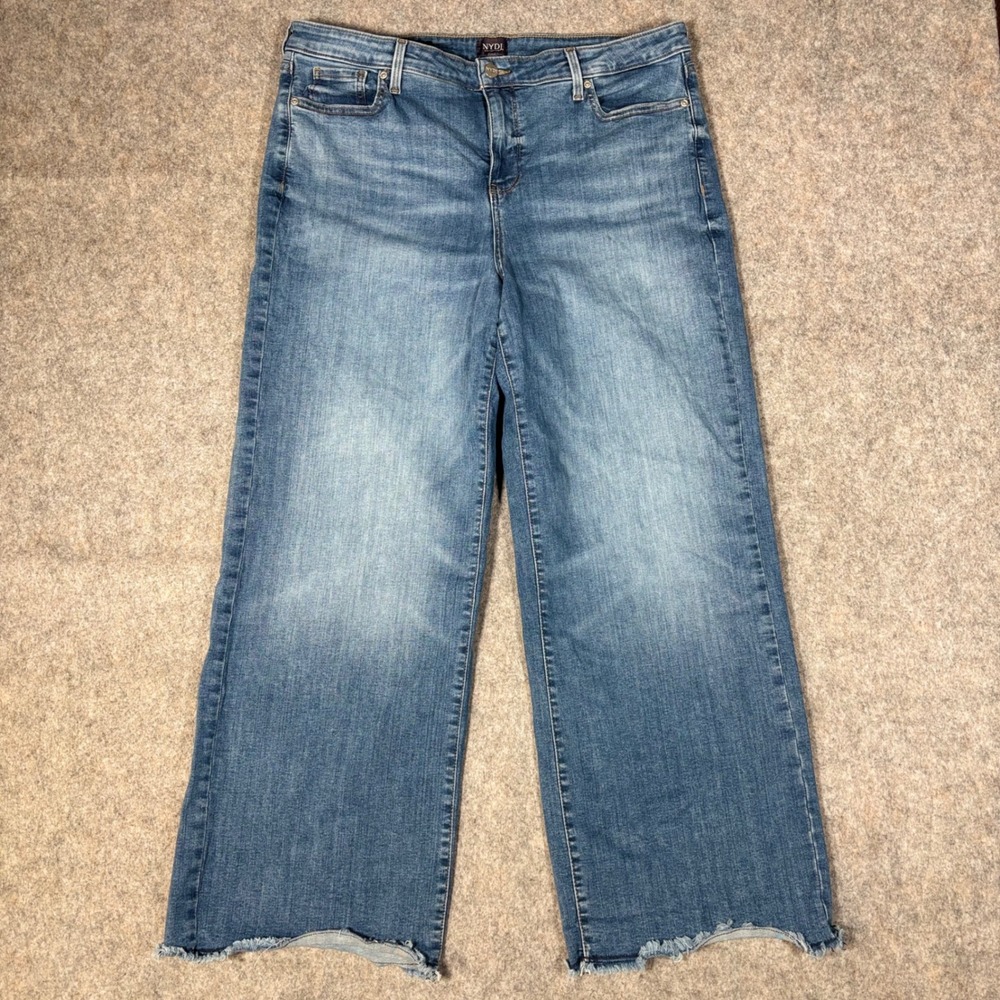NYDJ Teresa Wide Leg Jeans Womens 14 Blue Oasis Raw Hem Lift Tuck MPXAKA8845